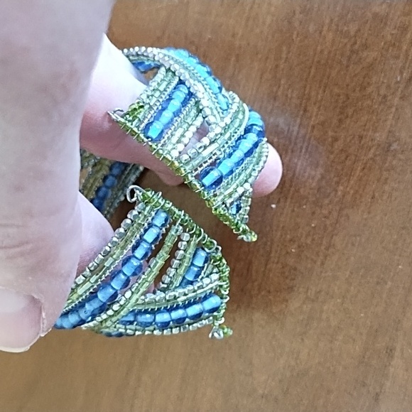 Beaded Cuff Bracelet Bohemian Hippie Cruise Beach Resort Travel Blue Green Gold - Picture 4 of 6
